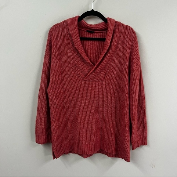 Talbots Shawl Collar Shaker Stitch Coral Sweater - Picture 3 of 11